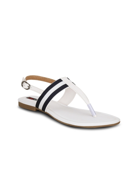 

Get Glamr Women White & Black Colourblocked T-Strap Flats