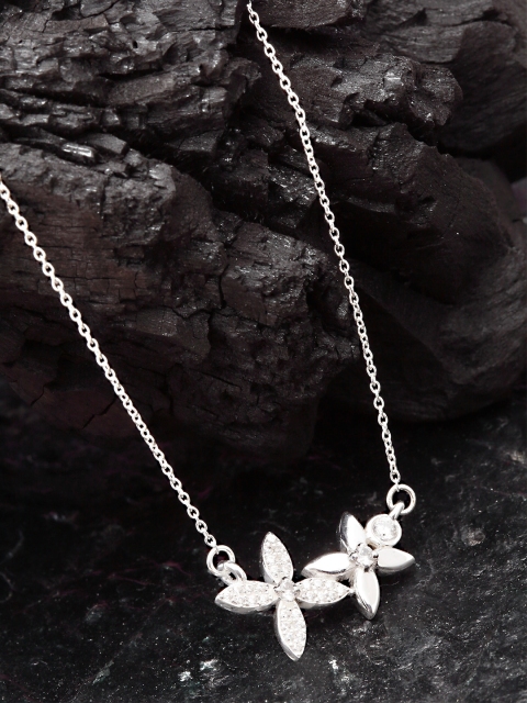 

KUNUZ 925 Sterling Silver Rhodium-Plated White CZ Studded Pendant With Chain
