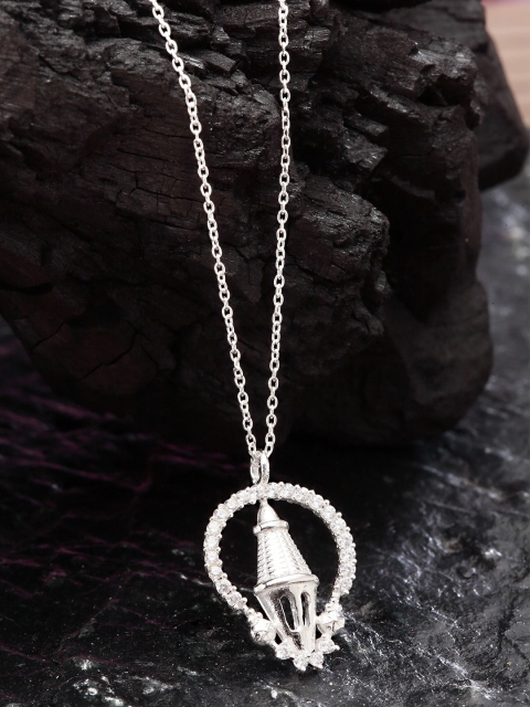 

KUNUZ 925 Sterling Silver Silver-Plated White CZ Studded Pendant With Chain