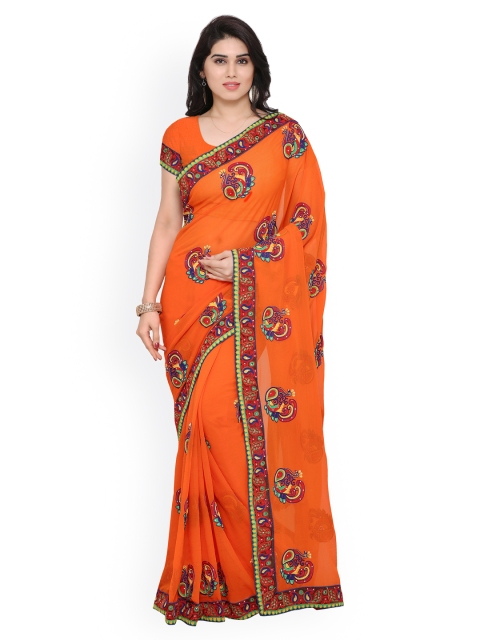 

Sareegama Orange Embroidered Poly Chiffon Saree