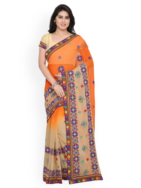 

Sareegama Orange Embroidered Poly Georgette Saree