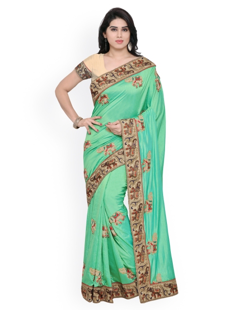 

Sareegama Green Poly Crepe Embroidered Bhagalpuri Saree