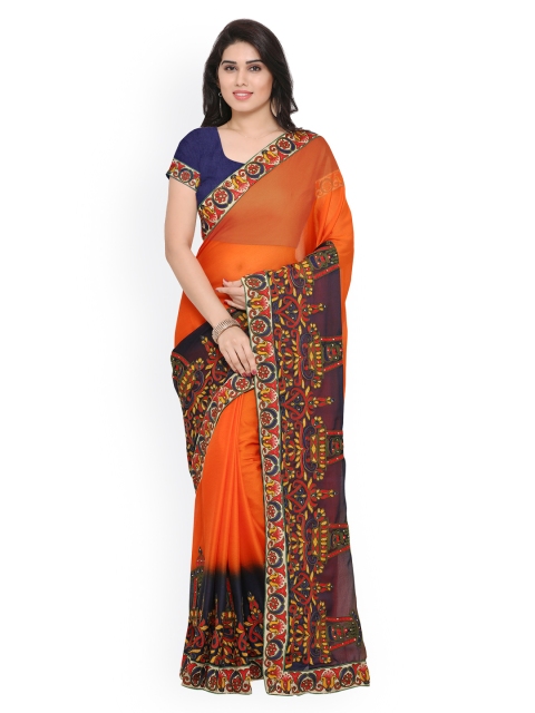 

Sareegama Orange Embroidered Poly Chiffon Saree