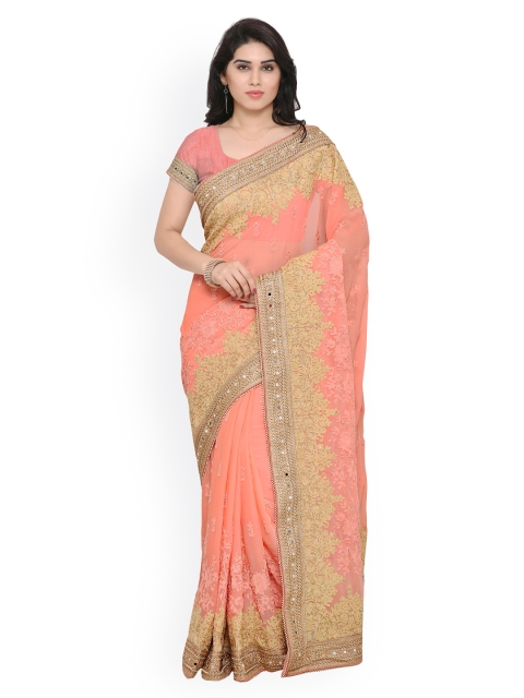 

Sareegama Peach-Coloured Embroidered Poly Chiffon Saree