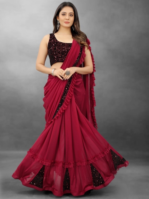

APNISHA Maroon & Black Embellished Sequinned Saree