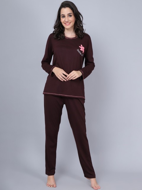 

Kanvin Women Brown & Pink Printed Night suit