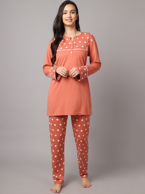

Kanvin Women Rust & White Printed Night suit
