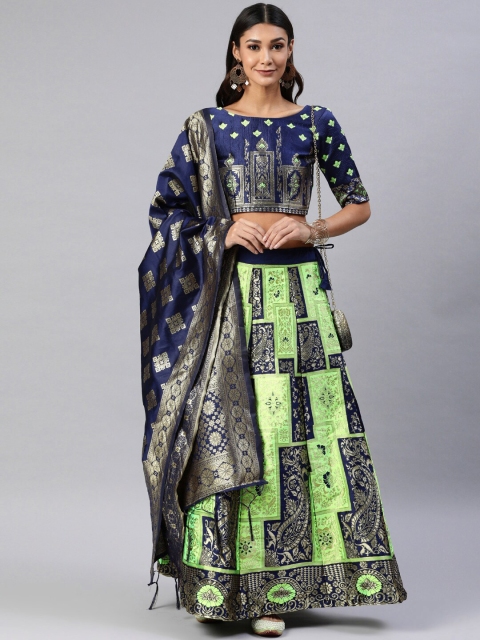 

Fabcartz Green & Navy Blue Banarasi Silk Semi-Stitched Lehenga Choli