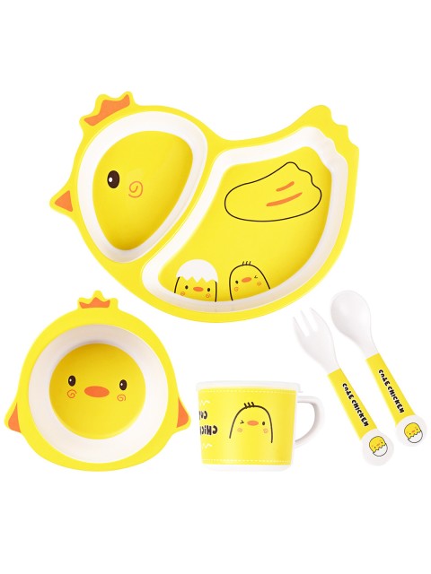 

earthism Yellow & White 5 Pieces Printed Bamboo Matte Dinner Set