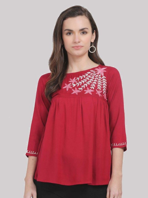 

SAAKAA Maroon Floral Embroidered Top