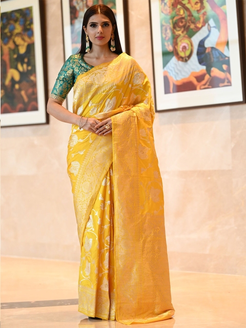 

BEATITUDE Yellow Woven Design Zari Pure Silk Saree