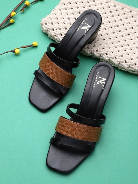 

NK COMFORT Black & Brown Colourblocked Block Heels