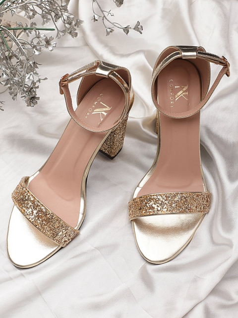 

NK COMFORT Gold-Toned Block Heeled Sandals