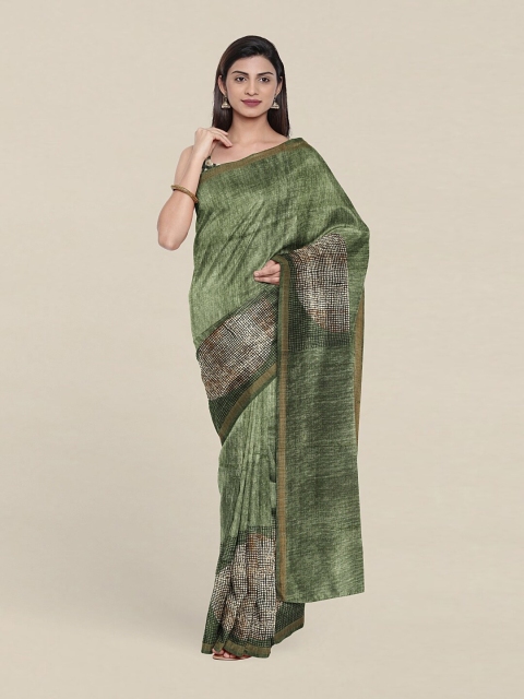 

Pothys Green & Gold-Toned Jute Silk Saree