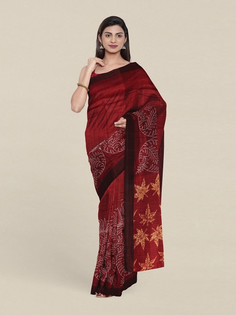 

Pothys Maroon & Yellow Floral Jute Silk Saree