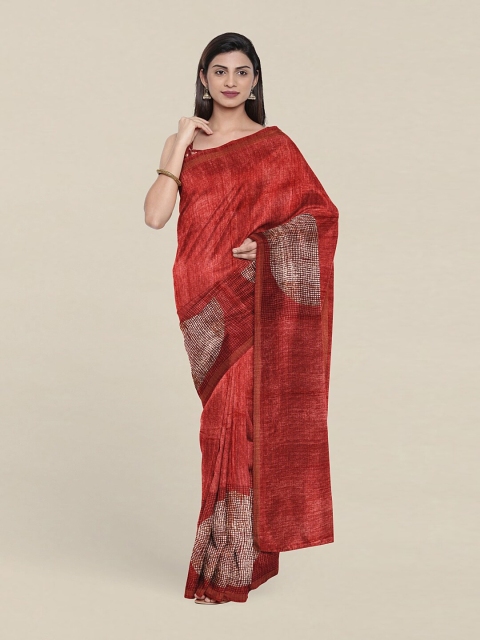 

Pothys Pink & White Jute Silk Tussar Saree
