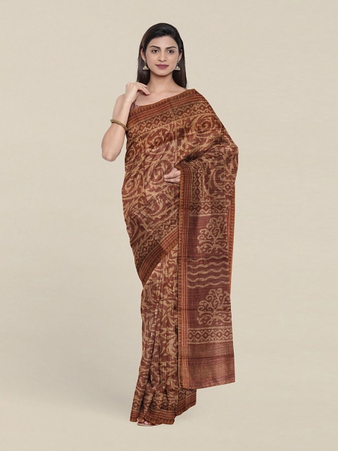 

Pothys Rust Floral Jute Silk Tussar Saree