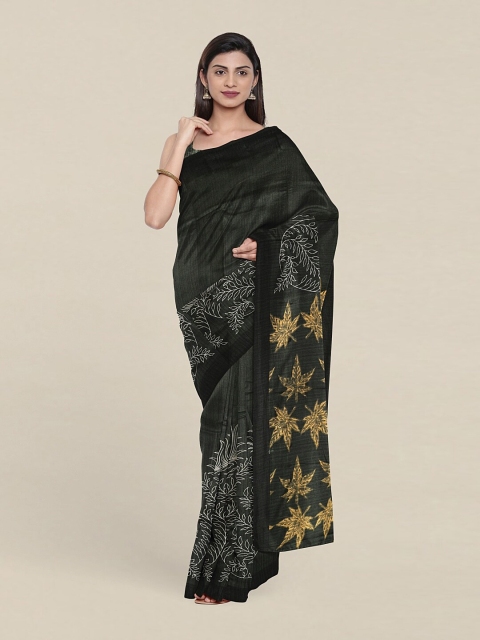 

Pothys Green & Yellow Floral Jute Silk Tussar Saree