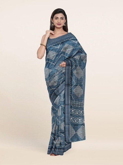 

Pothys Blue & White Jute Silk Saree