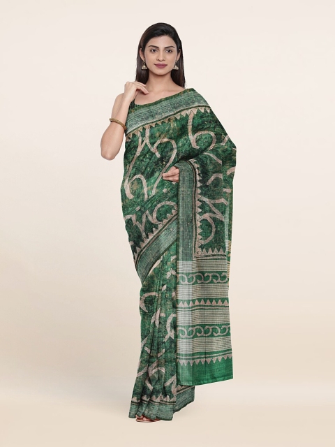 

Pothys Green & Beige Ethnic Motifs Jute Silk Saree