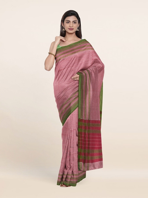 

Pothys Pink & Green Checked Pure Cotton Saree