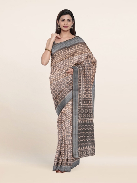 

Pothys Brown & Silver-Toned Ethnic Motifs Zari Jute Silk Saree