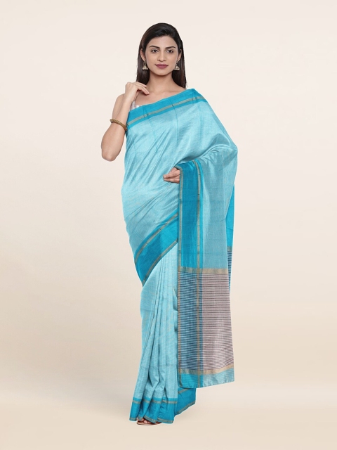 

Pothys Blue & Gold-Toned Zari Pure Cotton Saree