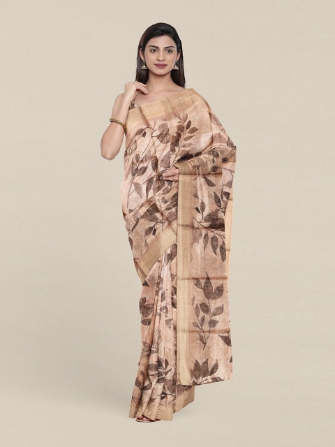 

Pothys Peach-Coloured & Brown Floral Jute Silk Saree