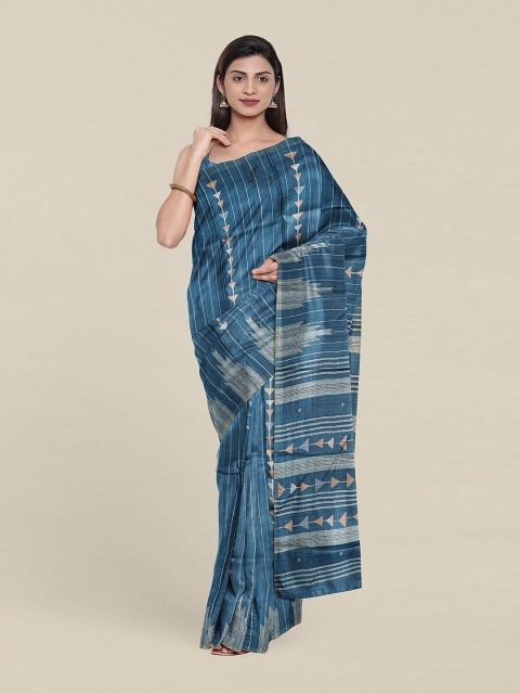 

Pothys Blue & Off White Jute Silk Saree