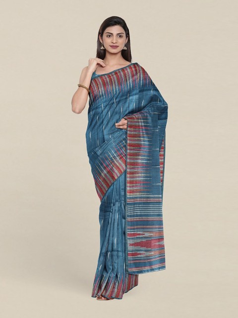 

Pothys Blue & Pink Printed Jute Silk Saree