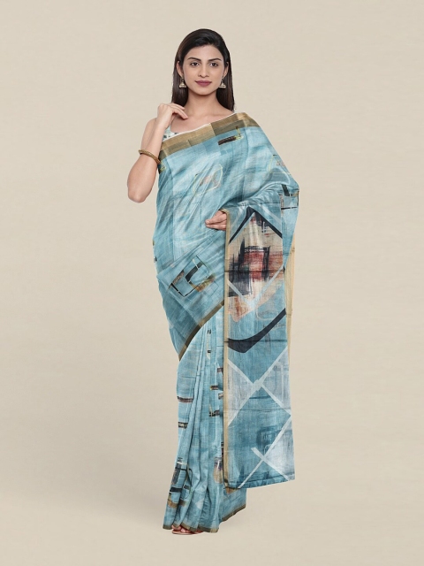 

Pothys Blue & White Zari Jute Silk Saree