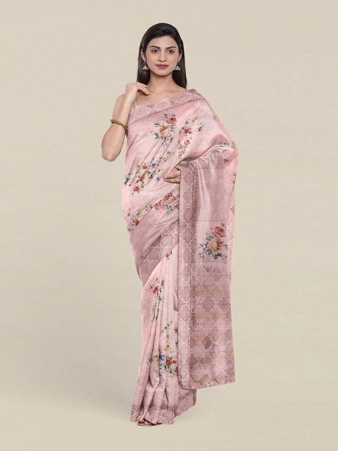 

Pothys Pink & Blue Floral Jute Silk Saree