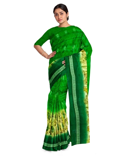 

Florence Green & Yellow Pure Georgette Dharmavaram Saree