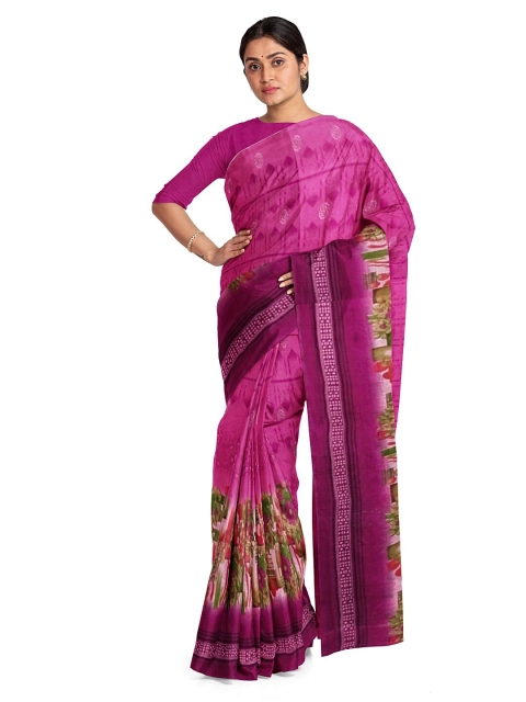Florence Pink & Red Floral Pure Georgette Dharmavaram Saree