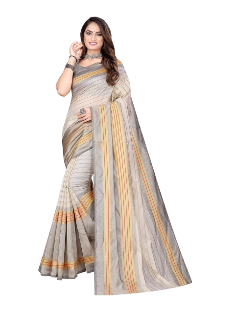 

Florence Beige & Gold-Toned Striped Cotton Silk Saree