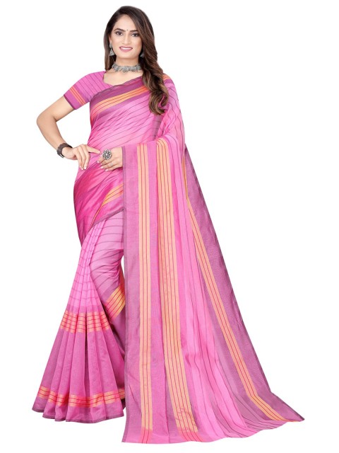 

Florence Pink & Yellow Striped Cotton Silk Saree