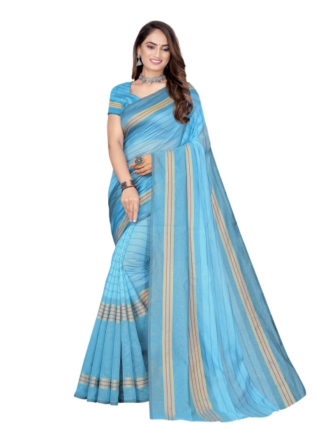 

Florence Turquoise Blue & Beige Cotton Silk Striped Saree