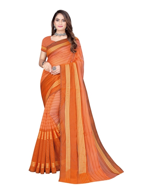 

KALINI Orange & Yellow Striped Cotton Silk Saree