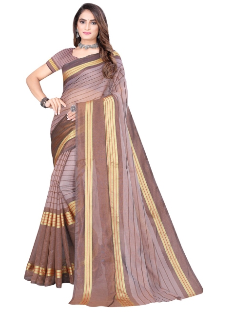 

KALINI Brown & Beige Striped Cotton Silk Saree