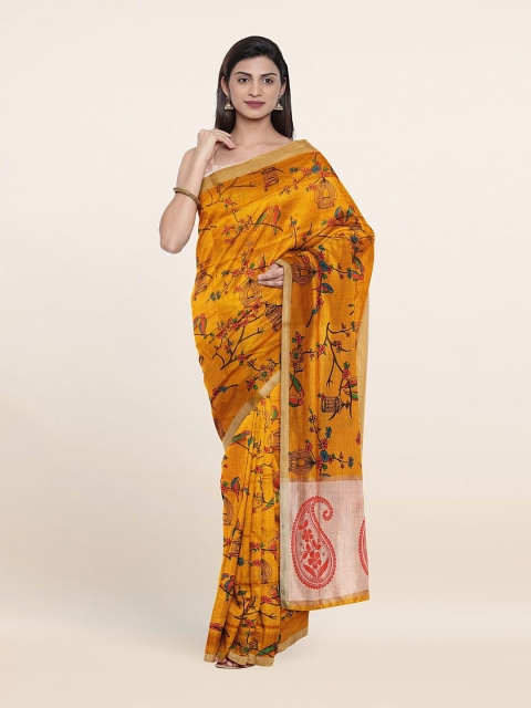 

Pothys Women Mustard & Green Floral Zari Pure Cotton Saree