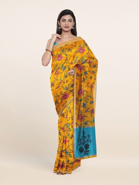 

Pothys Mustard & Blue Floral Pure Cotton Saree