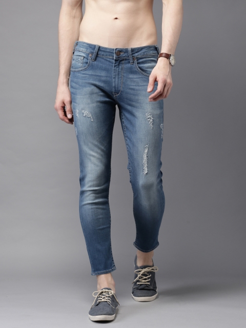 

HERE&NOW Men Cropped Mid-Rise Skinny Fit Blue Mildly Distressed Jeans