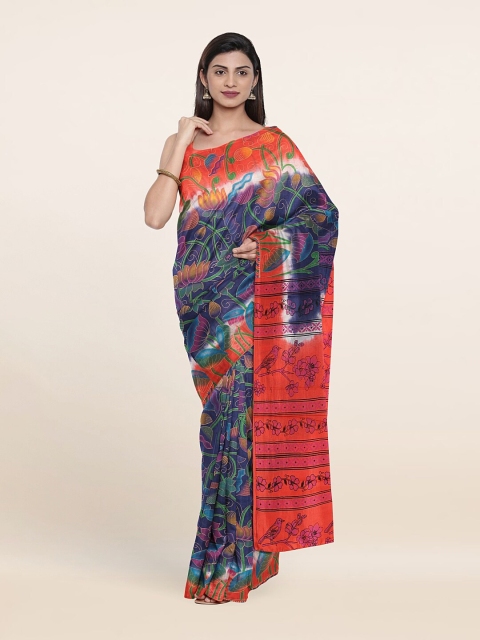 

Pothys Blue & Orange Floral Pure Cotton Saree