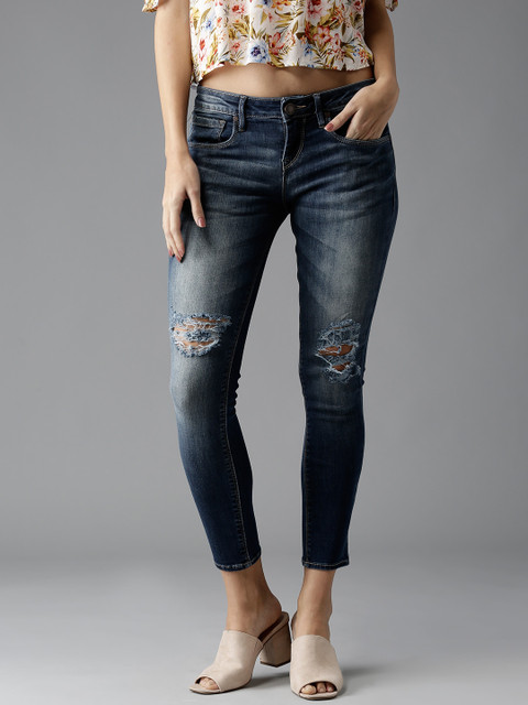 

HERE&NOW Women Blue Skinny Fit Mid-Rise Mildly Distressed Stretchable Cropped Jeans