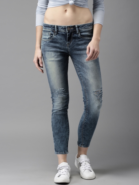 

HERE&NOW Women Ankle Length Mid Rise Skinny Fit Blue Clean Look Jeans