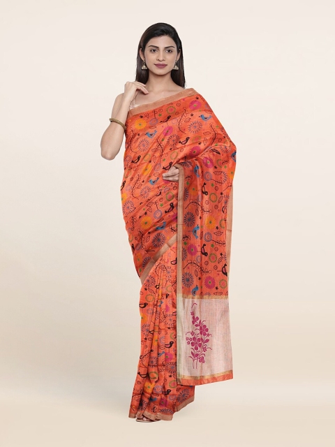 

Pothys Peach-Coloured & Gold-Toned Ethnic Motifs Zari Pure Cotton Saree