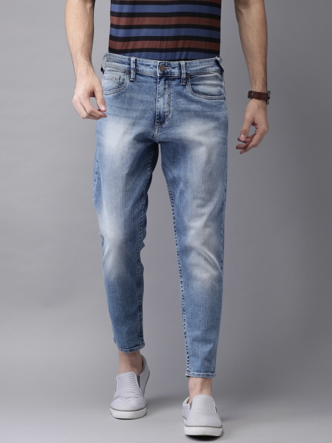 

HERE&NOW Men Cropped Length Mid-Rise Slim Tapered Fit Blue Clean Look Jeans