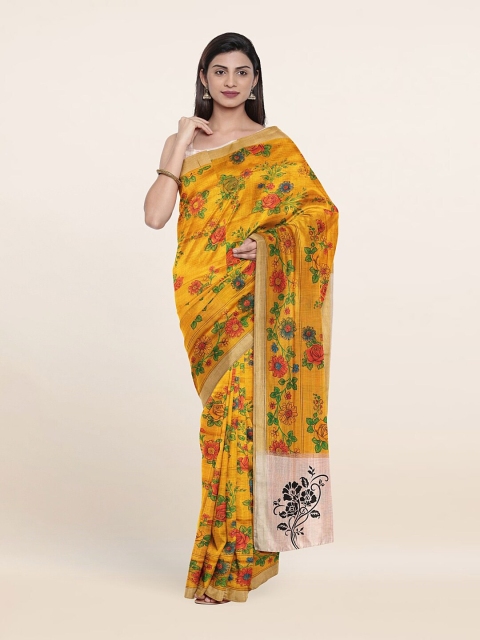 

Pothys Mustard & Green Floral Pure Cotton Saree