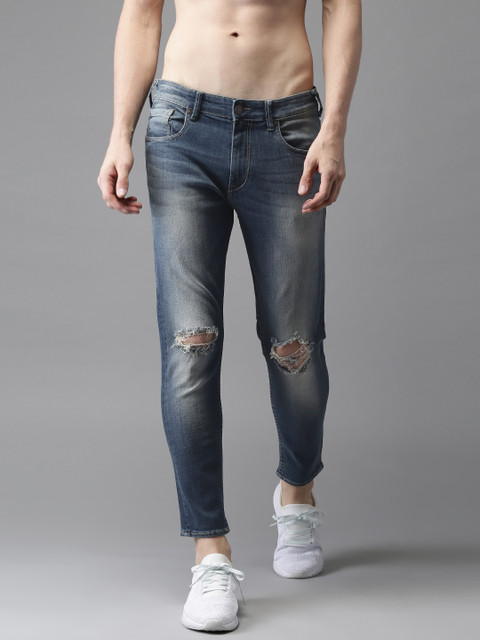 

HERE&NOW Men Cropped Mid-Rise Slim Fit Blue Stretchable Jeans