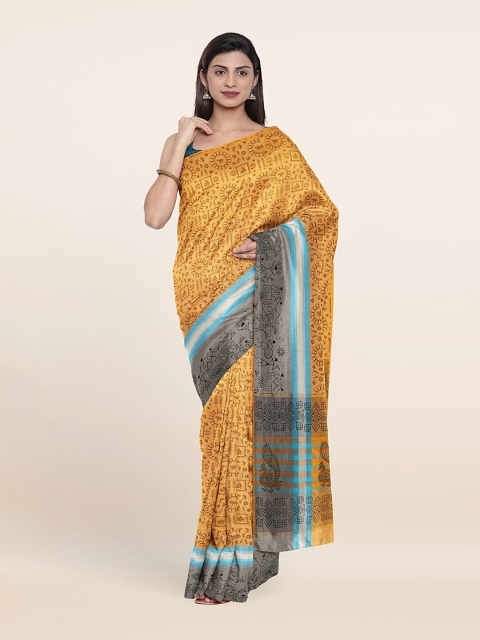 

Pothys Peach-Coloured & Grey Printed Woven Design Pure Cotton Saree